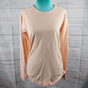 Athleta Peachy Pink Top Womens Medium Long Sleeve Shirt Thumb Holes Workout Gym